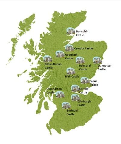 Map Of Castles In Scotland - Tourist Map Of English