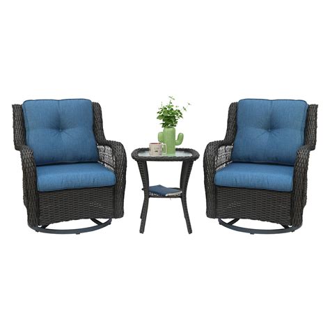 BIGTREE 3 Piece Outdoor Wicker Swivel Rocker Set Blue in 2022 | Outdoor ...