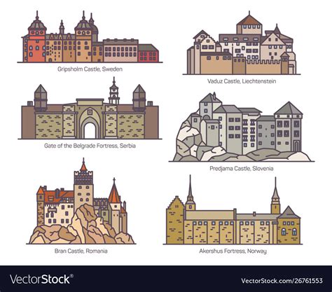 Isolated medieval castles europe architecture Vector Image