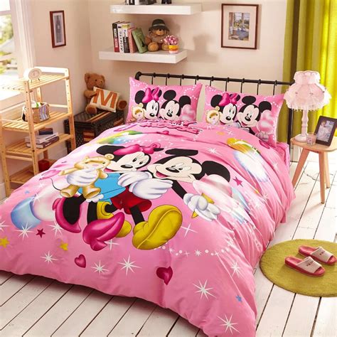 pink Character minnie mickey girls bedding twin full queen king size ...