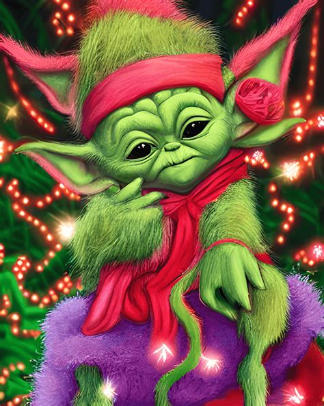 Fantasy Art Baby Yoda in Luau Meets Baby Grinch · Creative Fabrica