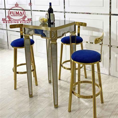 Square Bar Table Stainless Steel Frame with Mirror Glass