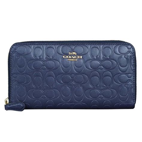 Coach Signature Leather Zip Wallet in Midnight Navy at Luxe Purses