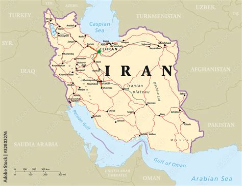 Iran political map with capital Tehran, national borders, most important cities, rivers and ...