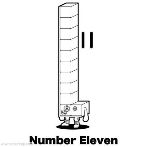 the number eleven is standing in front of a tall tower with two eyes on it