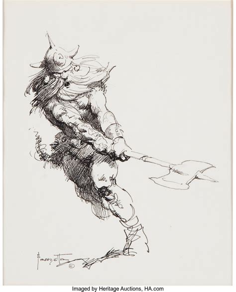 Frank Frazetta Barbarian with an Axe Drawing Original Art (c. | Lot ...