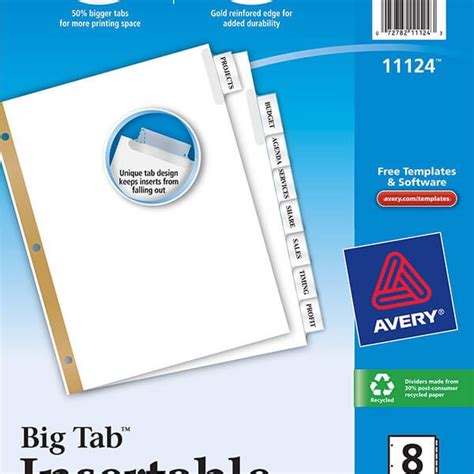 Avery® WorkSaver® Big Tab™ Insertable Dividers, 8-Tab Set-11124 - Avery Online Singapore