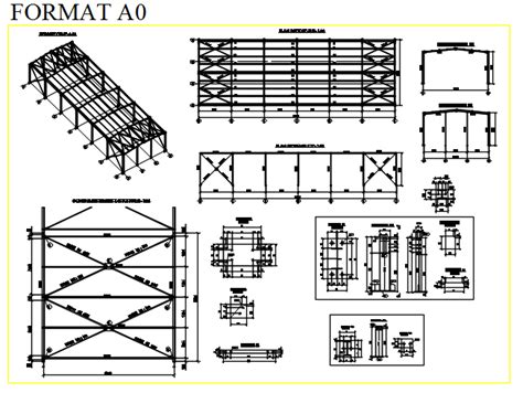 Hangar DWG en charpente métallique 36mx12mx6m avec tous les details ...