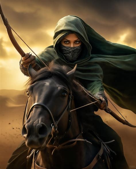 Premium AI Image | an muslim woman warrior in hijab and veil on horse ...