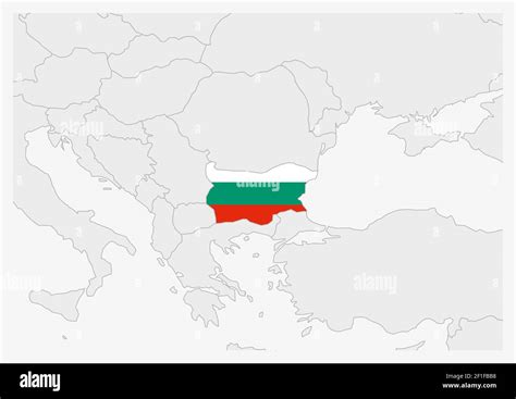 Bulgaria map highlighted in Bulgaria flag colors, gray map with ...