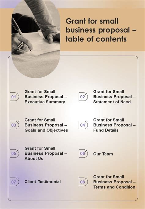 Grant For Small Business Proposal Table Of Contents One Pager Sample Example Document