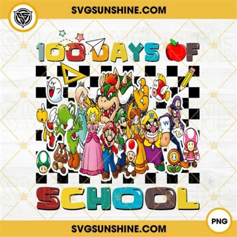 Super Mario Bros 100 Days Of School PNG Designs For Shirts