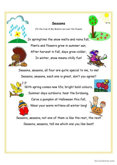 Seasons song and question sheet song…: English ESL worksheets pdf & doc