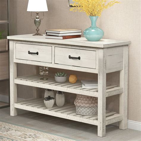 Entryway Table with Drawer, Premium Solid Wood Console Table with 2 Spacious Drawers, 2 Bottom ...