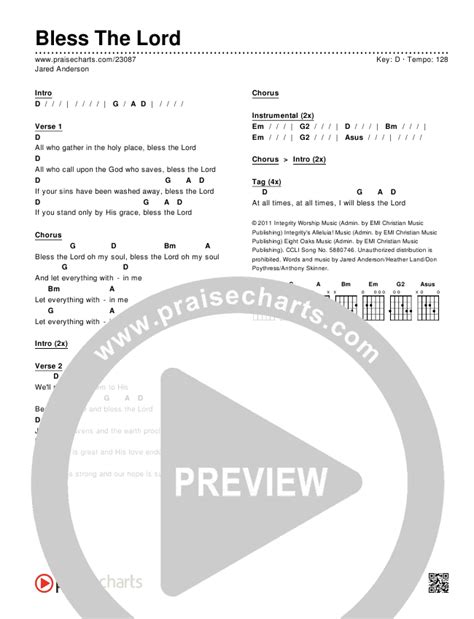 Bless The Lord Chords PDF (Jared Anderson) - PraiseCharts