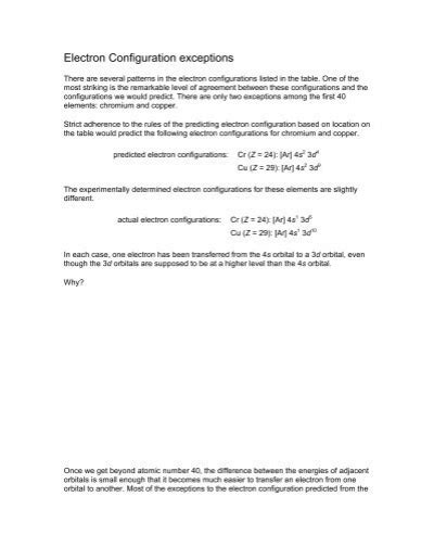 Electron Configuration exceptions