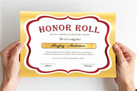 Editable Honor Roll Award Certificate, Beige Red School Certificate ...