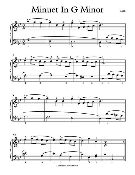 Free Piano Sheet Music – Minuet In G Minor – Bach #Piano | Piano sheet ...