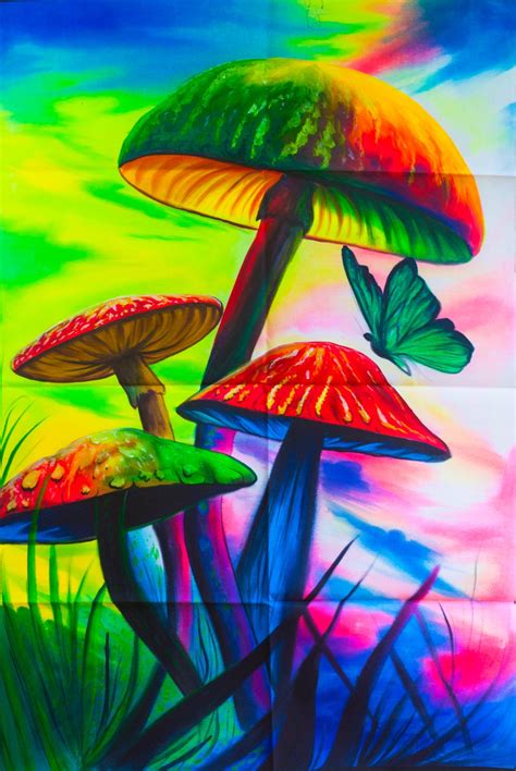 Magic Mushrooms UV Painting handmade on order blacklight