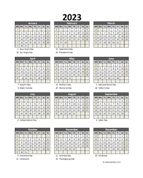 Editable 2023 Yearly Spreadsheet Calendar - Free Printable Templates