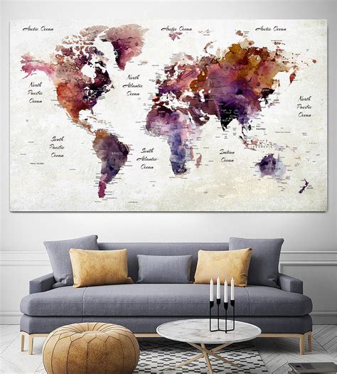 World Map Canvas Educational World Map Political World Map - Etsy