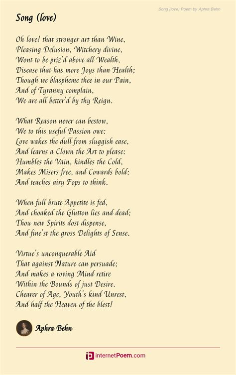 Song (love) Poem by Aphra Behn