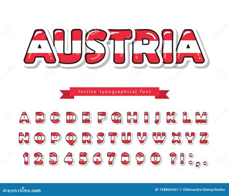 Austria Cartoon Font. Austrian National Flag Colors. Paper Cutout Glossy ABC Letters and Numbers ...