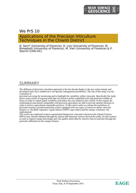 (PDF) Applications of the Precision Viticulture Techniques in the Chianti District