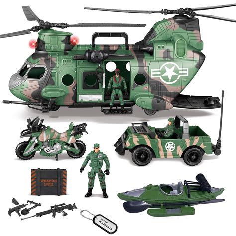 Buy JOYIN 10-in-1 Jumbo Transport Helicopter Toy Set Including Helicopter with Realistic Light ...