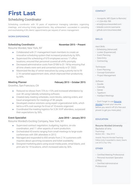 4 Scheduling Resume Examples for 2024 | Resume Worded