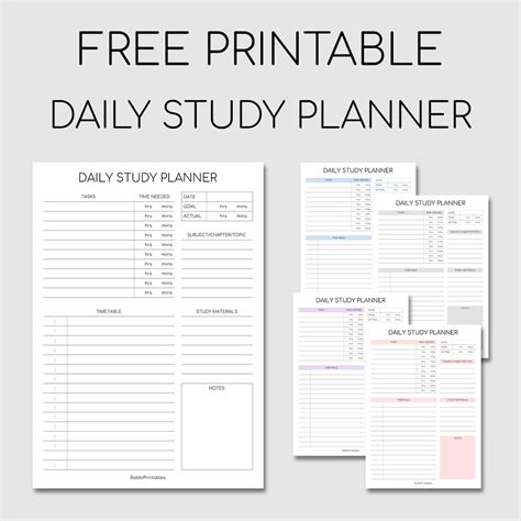 Printable daily study planner – Artofit