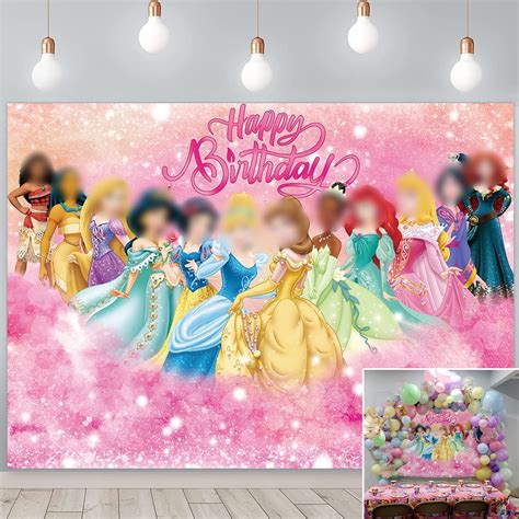 Amazon.com : Pink Princess Theme Backdrop Cartoon Colorful Shining ...