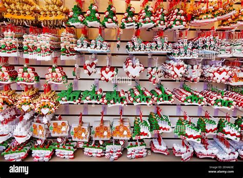 Christmas bazaar with different decorative ornaments and decorations ...