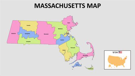 Massachusetts map state and district Royalty Free Vector