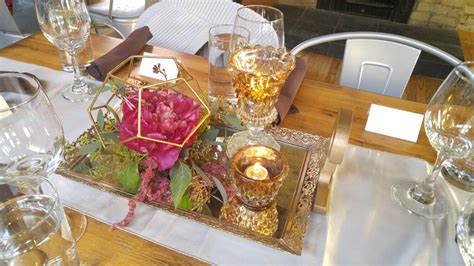 Geometric gold centerpiece Www.bloomlovely.com | Floral event design ...