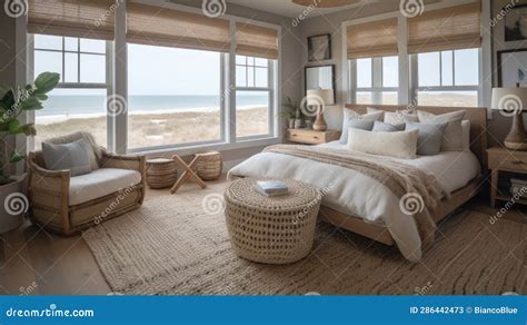 Bedroom Decor, Home Interior Design . Coastal Farmhouse Style Stock Illustration - Illustration ...