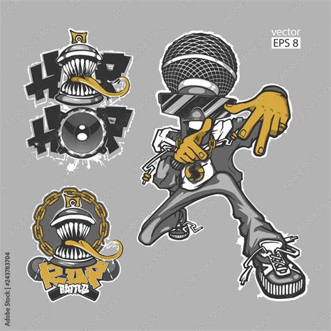 Collection of emblems Hip Hop battle. Set of vector logos, badges and ...