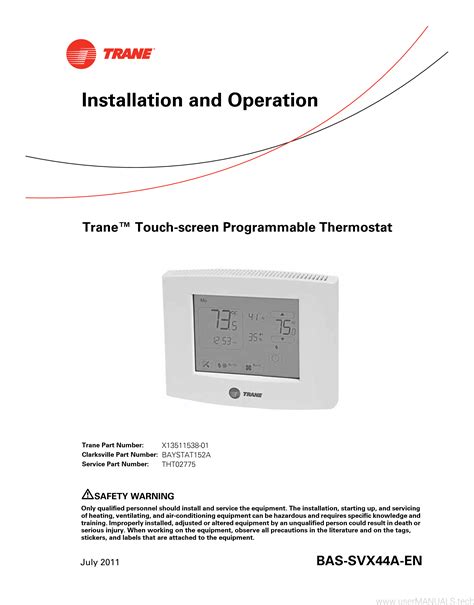 Trane Touchscreen Programmable Thermostat User Manual