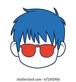 Anime Boy Blue Hair Glasses Stock Vector (Royalty Free) 671392906 ...