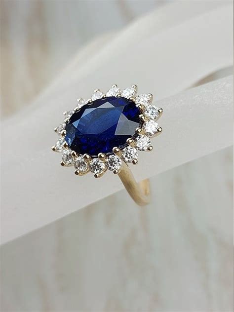 Vintage blue sapphire engagement ring princess diana natural certified ...