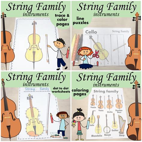 String Family Instruments Coloring Activities Bundle