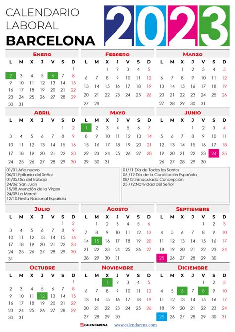 Calendario Laboral Barcelona 2023 Con Festivos