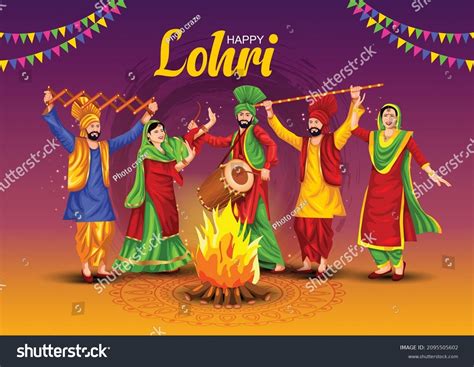 Happy Lohri Festival Punjab India Background Stock Vector (Royalty Free ...