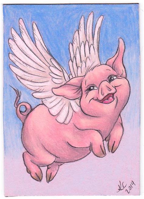 Flying pig ACEO. Colored pencils. ©2014 Keela Cleghorn | Flying pigs art, Flying pig drawing ...