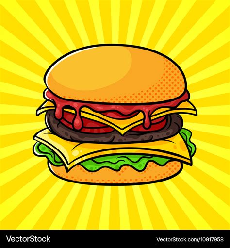 Hand drawn pop art of hamburger Royalty Free Vector Image