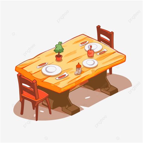Dining Table, Sticker Clipart Old Wooden Kitchen Table And Chairs In ...