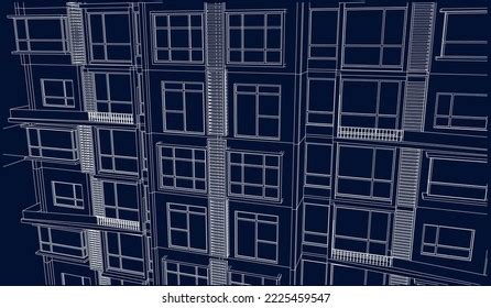 Apartment Building Perspective Line Drawing Illustration Stock Vector ...