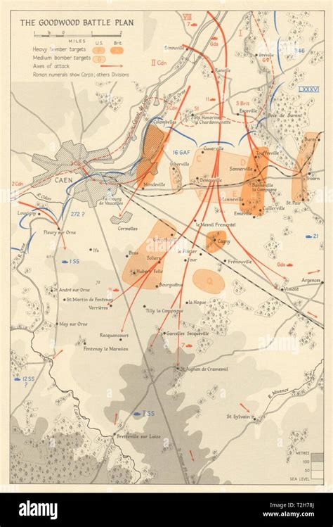 Operation Goodwood Battle Plan July 1944. Caen Normandy Overlord 1962 old map Stock Photo - Alamy