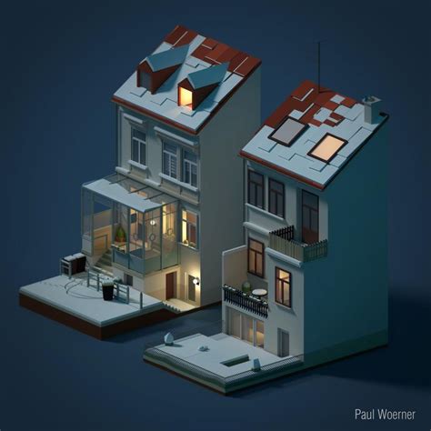 Low Poly, Parents House, Blender, 3D Illustration, Paul Woerner | Low poly, Design, Architecture