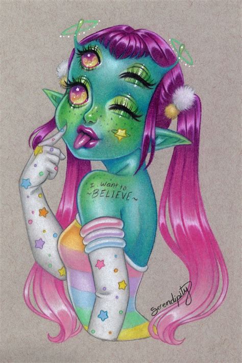 Alien Cutie~ Artist IG: @serendipitytheartist | Girls cartoon art ...